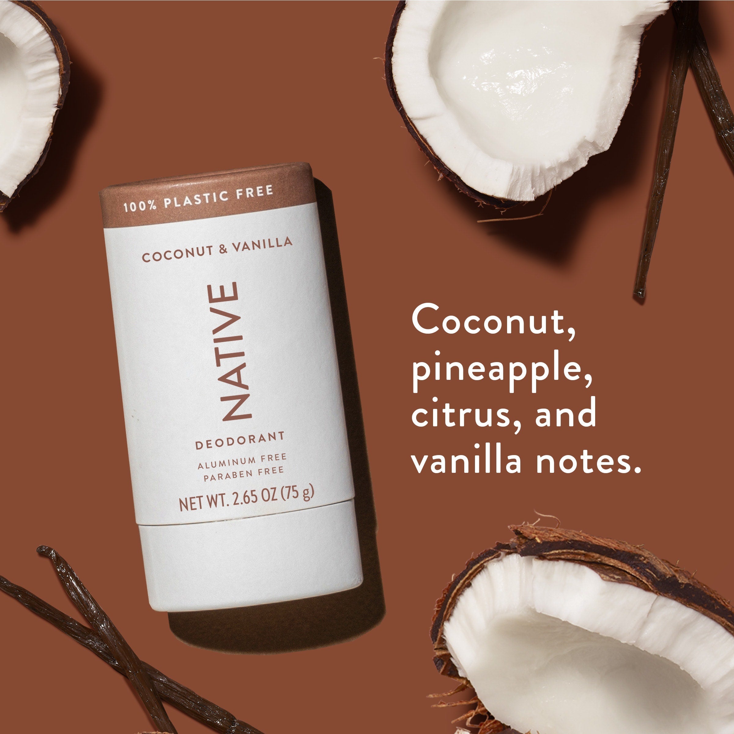 Plastic Free Deodorant Stick Coconut and Vanilla 2.65oz Classic Everyday Essential