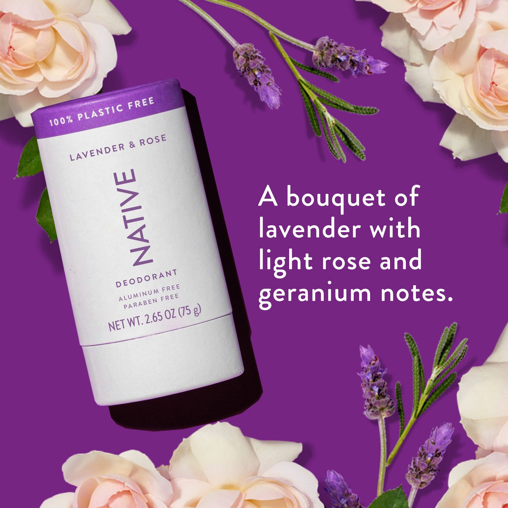 Plastic Free Deodorant Stick Lavender and Rose 2.65oz Classic Everyday Essential