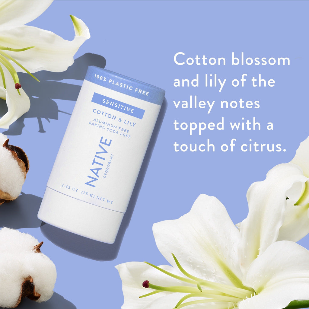 Plastic Free Sensitive Deodorant Stick Cotton and Lily 2.65oz Classic Everyday Essential