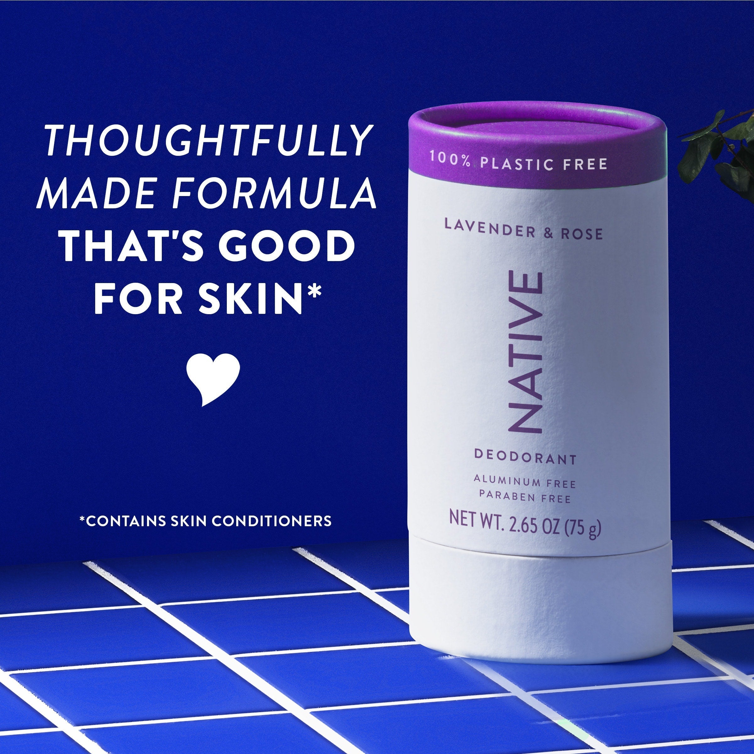 Plastic Free Deodorant Stick Lavender and Rose 2.65oz Classic Everyday Essential